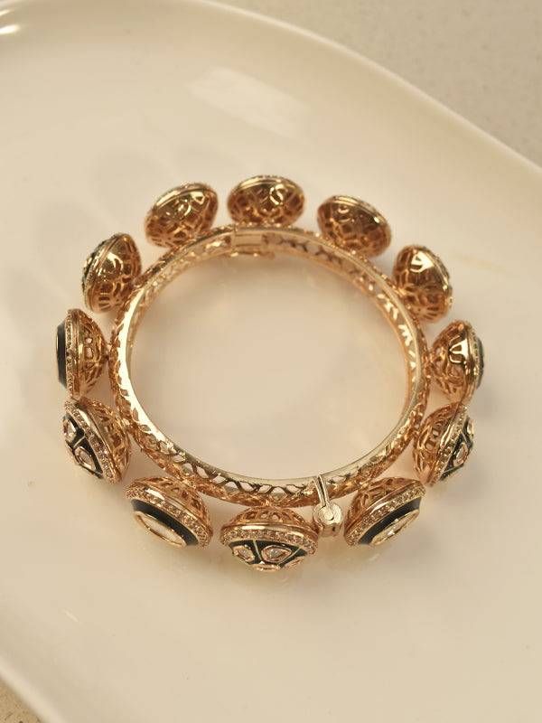 Golden Polish Kundan Bangles with Multiple Kundan