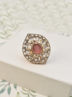 Load image into Gallery viewer, Golden Polish Ring with a Large Pink Gemstone

