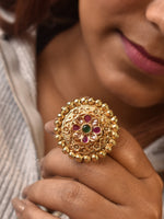 Load image into Gallery viewer, Finger Rings For Women | Golden Finger Ring with Purple Gemstones
