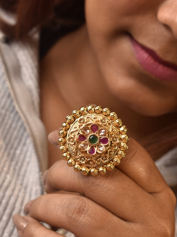 Finger Rings For Women | Golden Finger Ring with Purple Gemstones