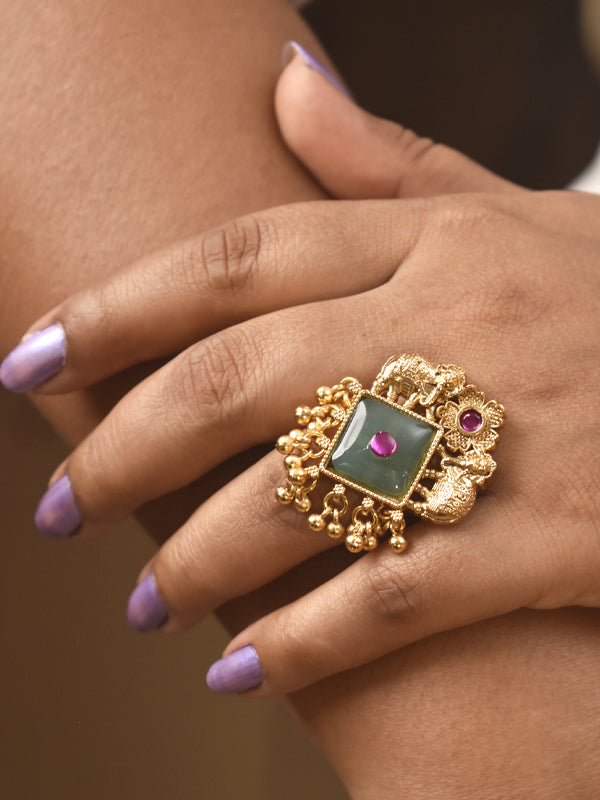 Golden Ring with Intricate Design | Golden Finger Ring with Gemstone