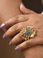 Load image into Gallery viewer, Golden Ring with Intricate Design | Golden Finger Ring with Gemstone
