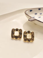 Load image into Gallery viewer, Golden Square Earrings with Brown Gemstones 
