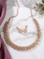 Load image into Gallery viewer, Golden Statement Necklace with Multiple Rows of Clear AD Stone | Beautiful Party Wear Modern Necklace
