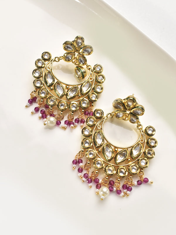Golden and pink beaded earrings 