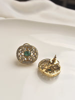 Load image into Gallery viewer, Golden earrings with Green gemstones 
