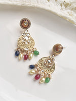 Load image into Gallery viewer, Golden earrings with Kundan and colorful beads 
