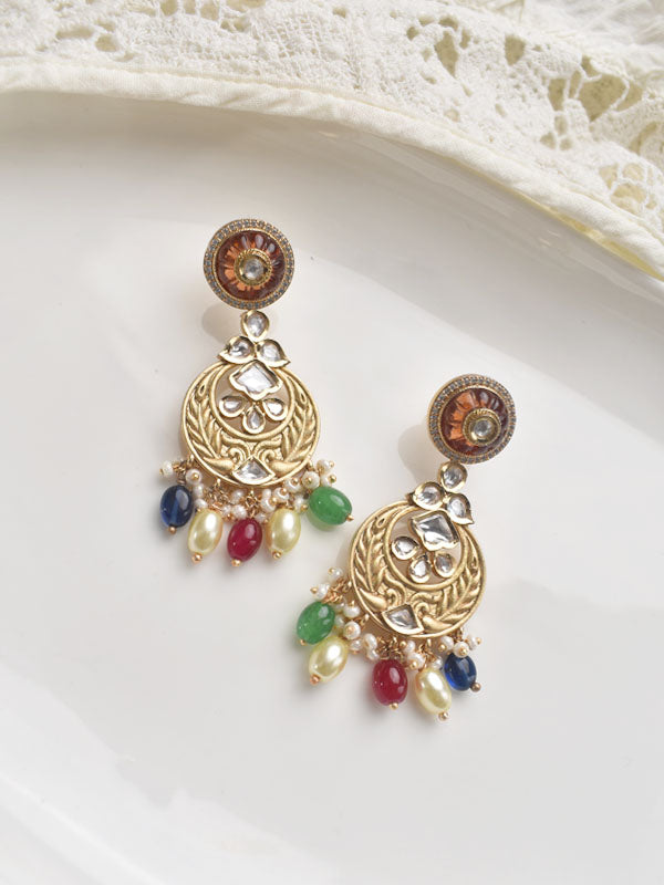Golden earrings with colorful beads