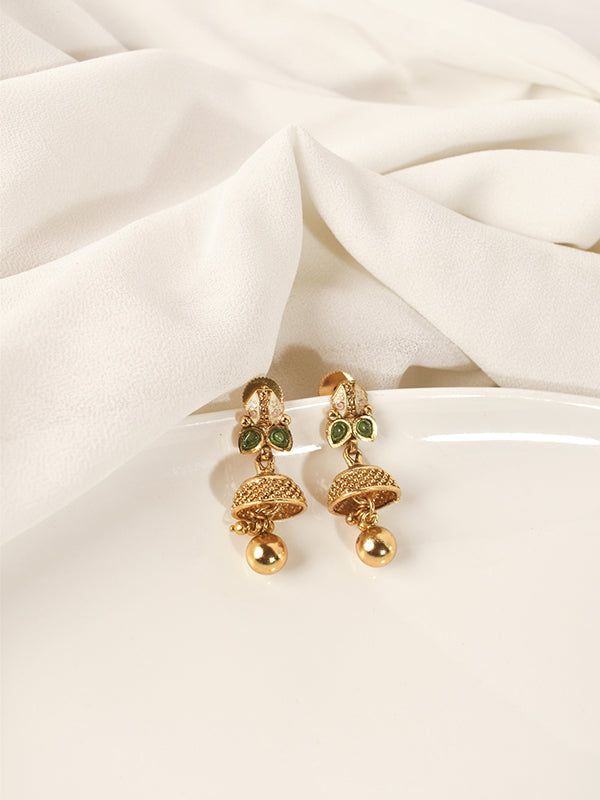 Golden earrings with green stones 