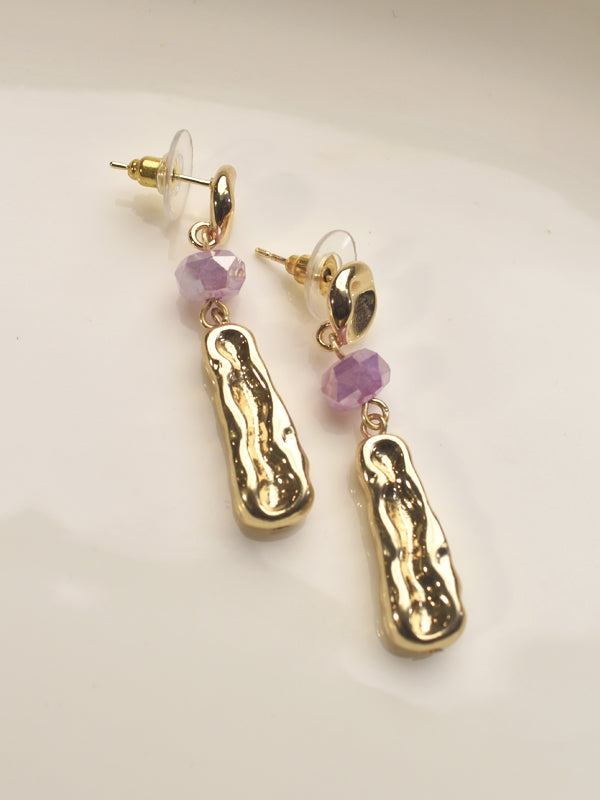 Golden earrings with purple beads 