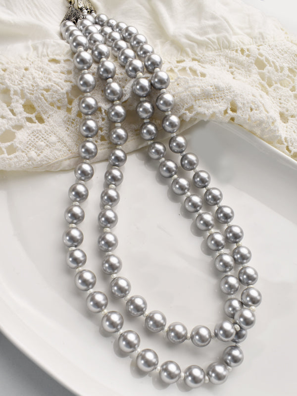 Gray Colour Necklace | Two Line Beads Necklace