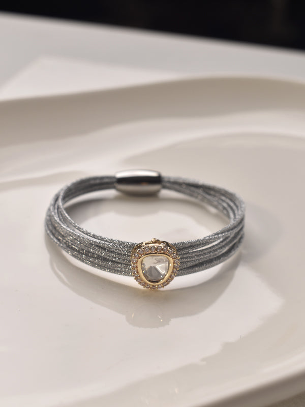 Gray Multi-Wrap Bracelet with a Kundan