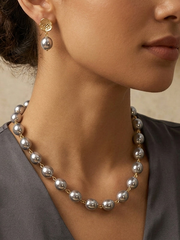 Gray Pearl Necklace with Golden Chain