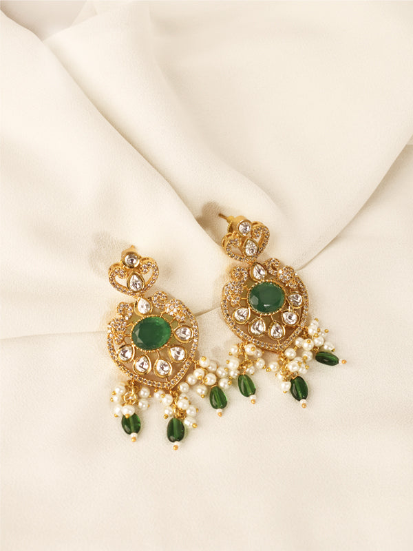 Long Beaded Kundan Pendant Necklace | Green Kundan Necklace