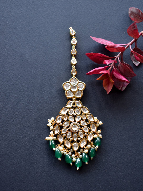 Green Kundan Maang Tikka