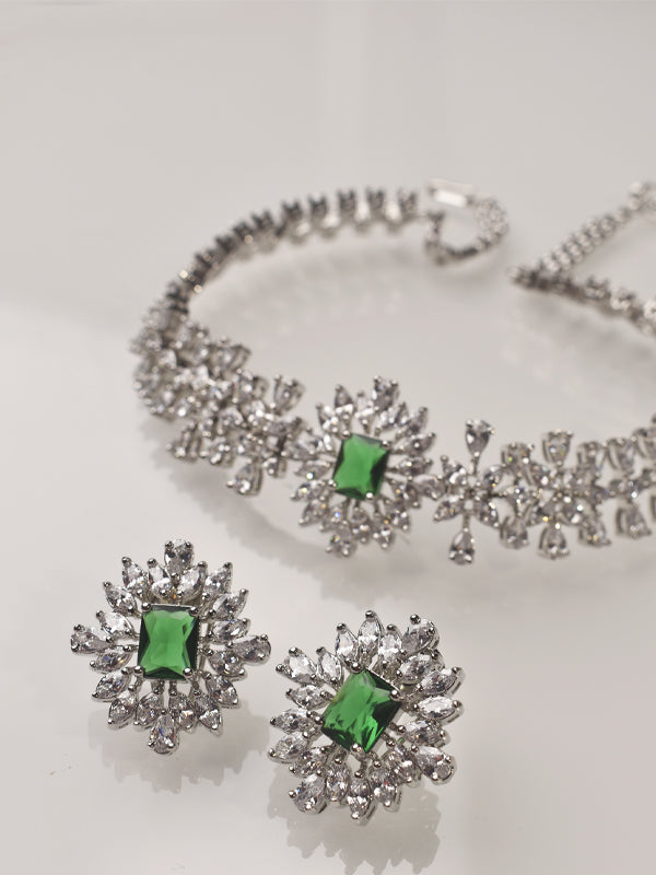 Green Stone AD Necklace Set | AD Stone Choker