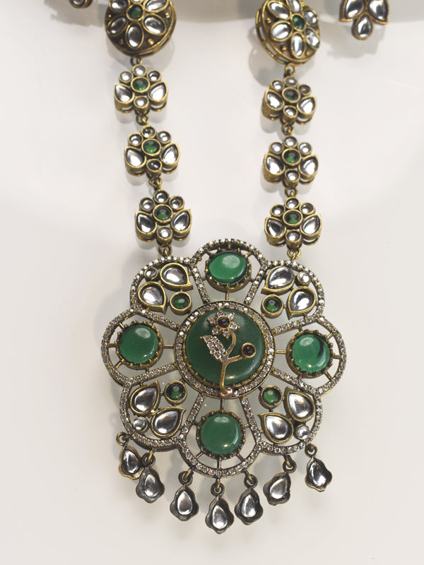 Green Stone Necklace Set | Multi Kundan Necklace Set