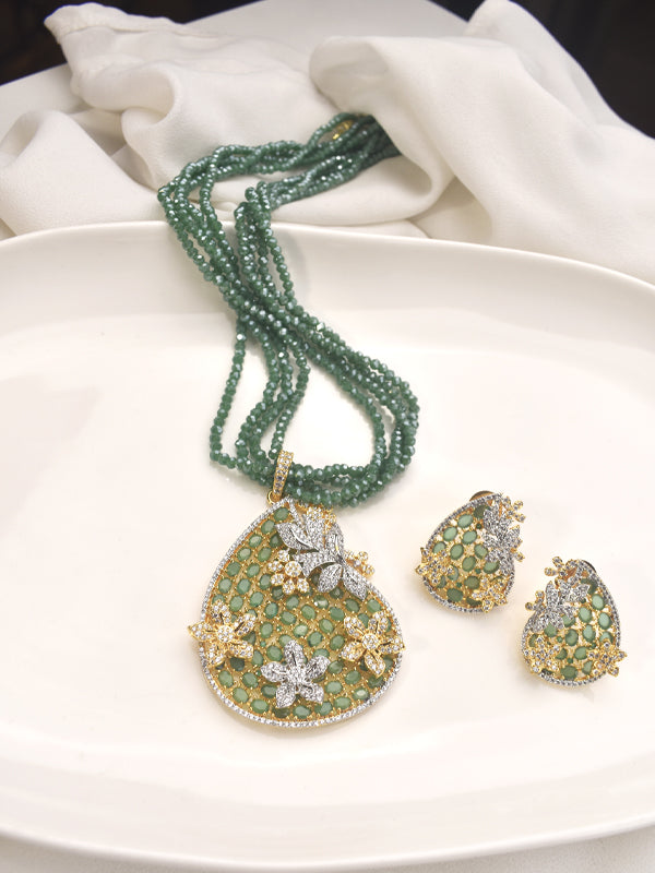 Green Beaded with Stone Pendant