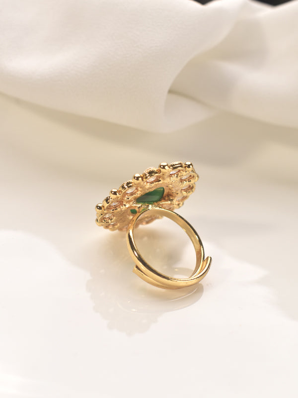 Green Finger Ring | Golden Polish Stone Finger Ring