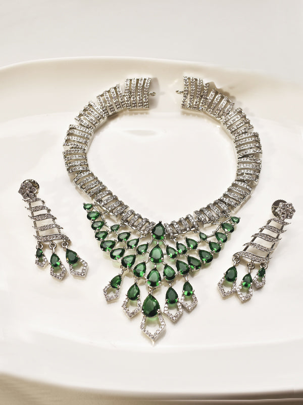 Green Gemstone AD Necklace Set 