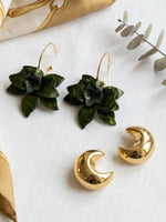 Load image into Gallery viewer, Green Leaf-Shaped Minimalist Earrings | Golden Moon Stud Earring
