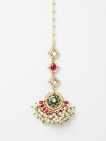 Load image into Gallery viewer, Green Meenakari &amp; Ruby Red Stone Bridal Kundan Maang Tikka
