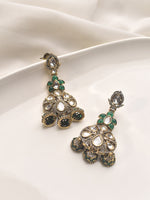 Load image into Gallery viewer, Green Stone Earrings | Stylish Kundan Earrings
