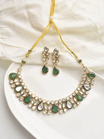 Load image into Gallery viewer, Green and White Kundan Necklace Set 
