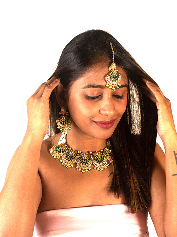 Green and White Kundan Necklace Set 
