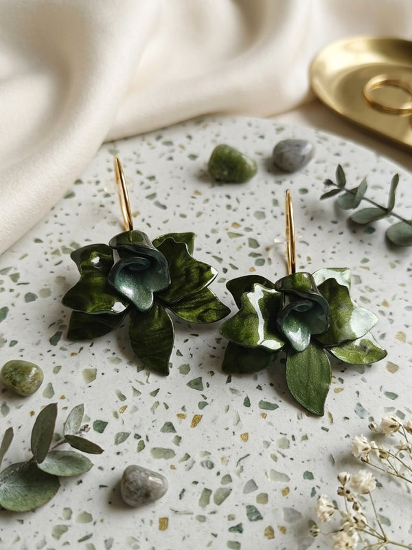 Green Leaf-Shaped Earrings