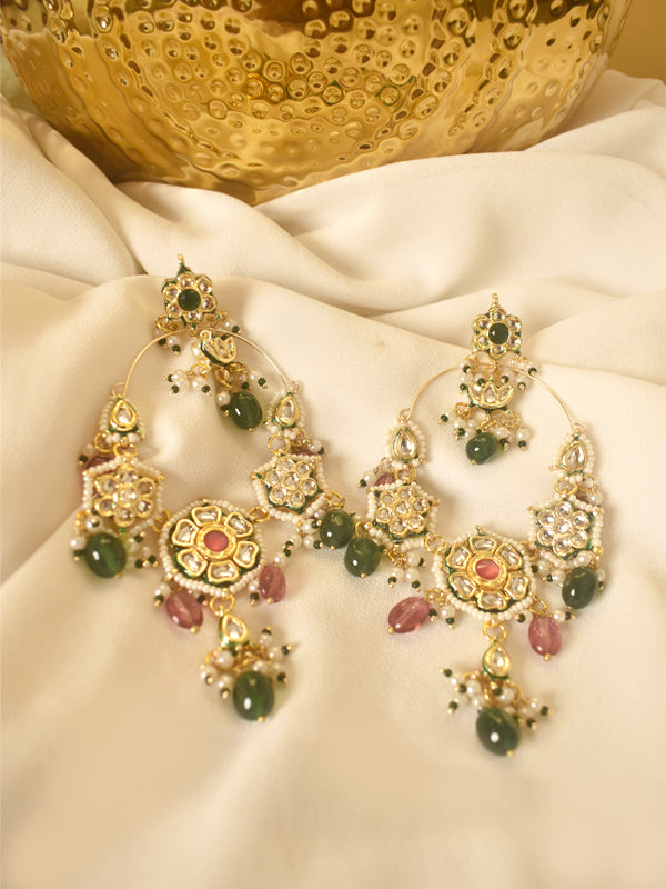 Green and Pink Earring | Kundan Earring