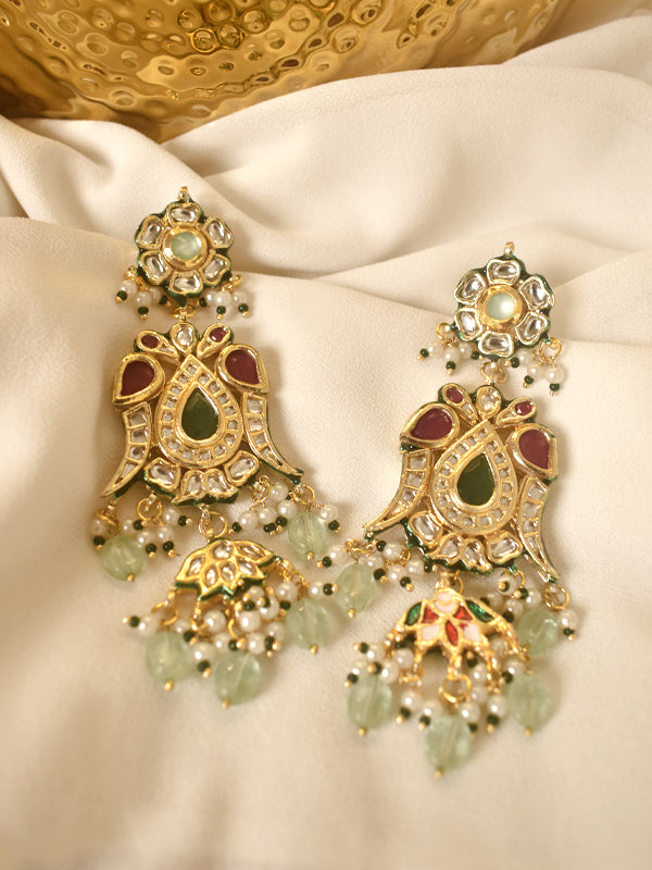 Earrings with green and red stones 