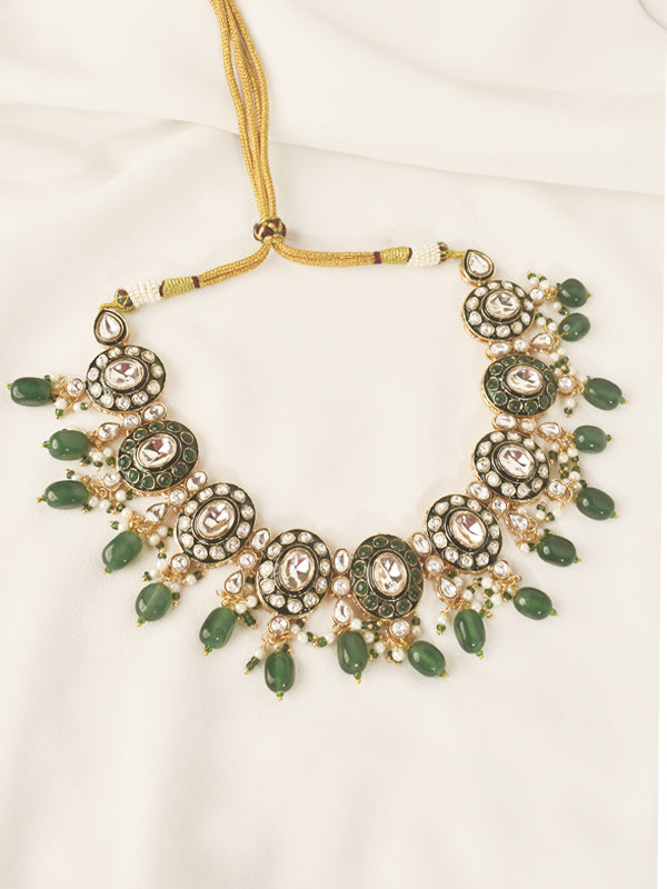 GreenandWhiteKundanNecklaceSet