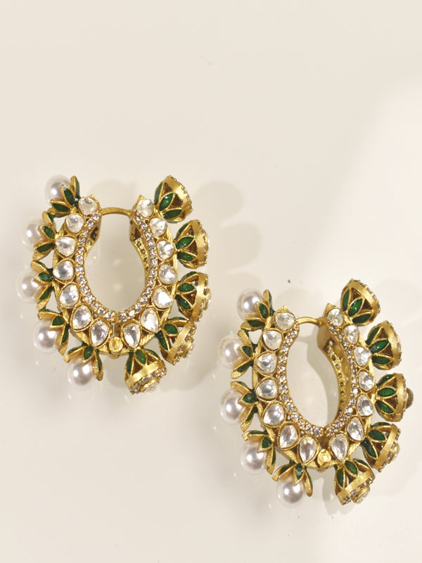 Green and White Stone Hoops