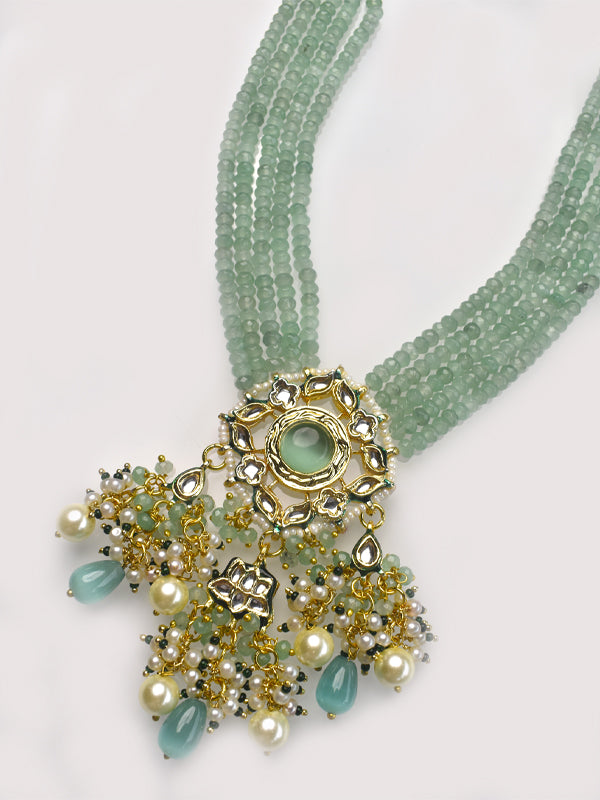 Green beaded necklace with golden Colour and pearl pendant 