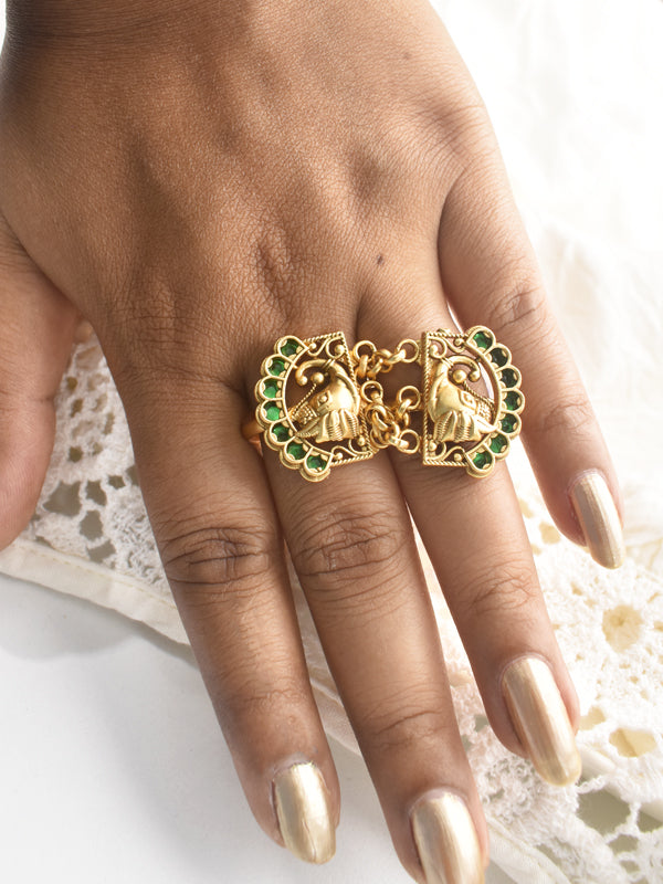 Hand-Carved Elephant Figural Double Band Ring 