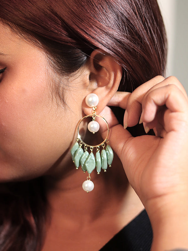 Hanging Pearl Earring | Stylish Green Pearl Earring