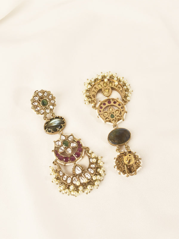 Multi color Long Earring | Long Kundan Earring