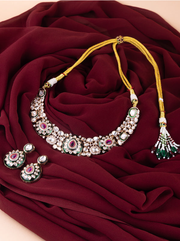Heavy Kundan Necklace Set with Red Stone
