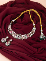 Load image into Gallery viewer, Heavy Kundan Necklace Set with Red Stone
