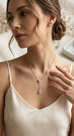 Load image into Gallery viewer, Teardrop Pendant and Silver Hoops Combo | AD Jewelry Combo Set
