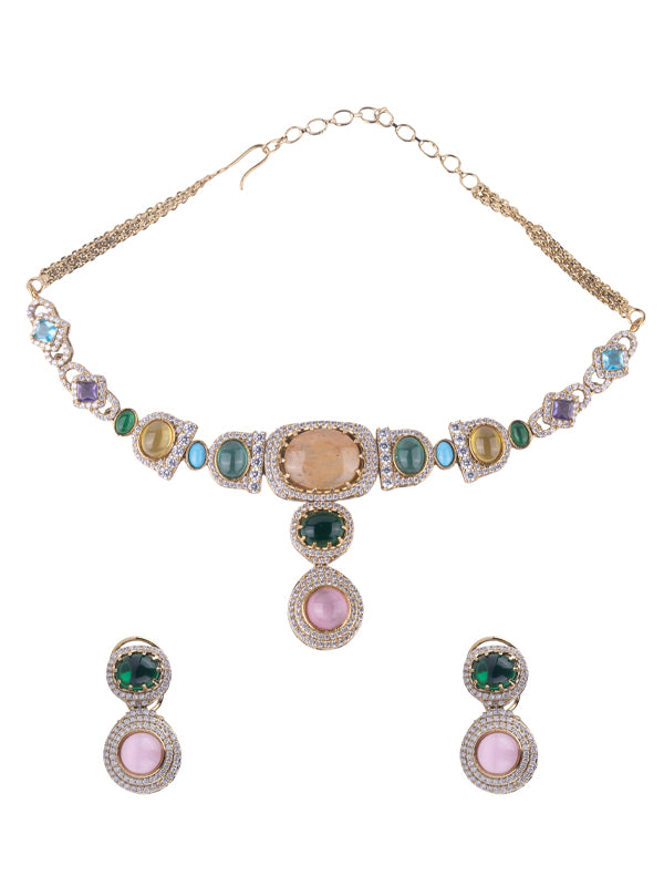 Indo-Western Necklace with Colourful fancy Stones