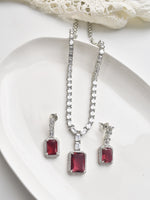 Load image into Gallery viewer, Jewelry set with red gemstones and silver chains 
