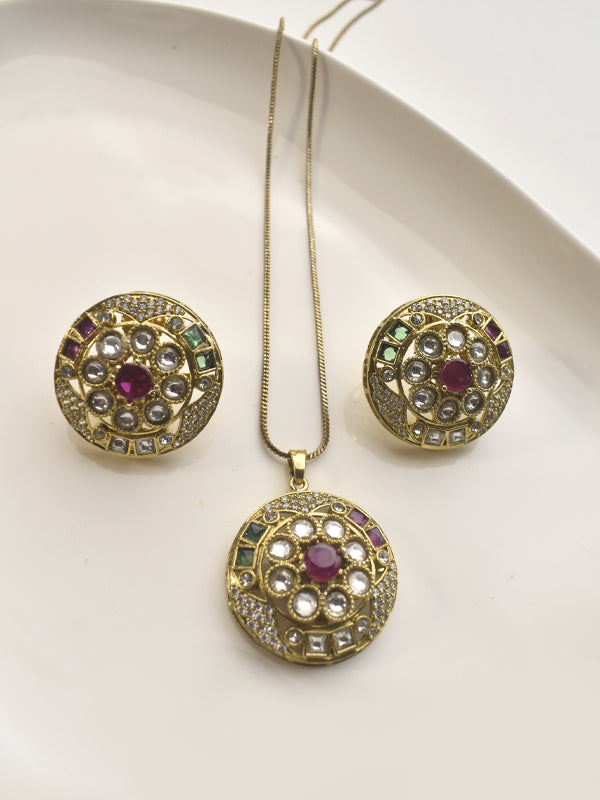 Jewelry set with round pendants Featuring Gemstones 