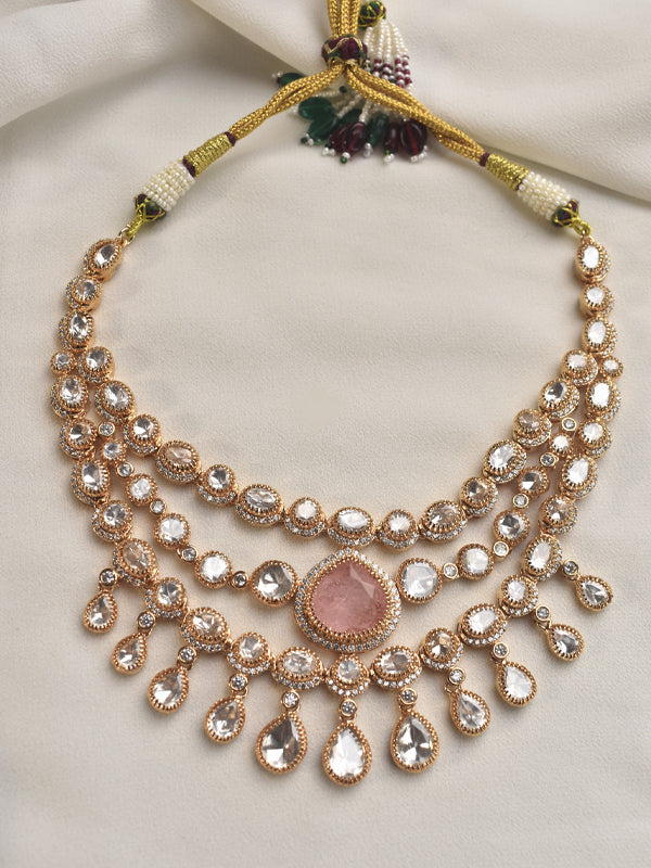 Kundan Necklace Set for Women | Necklace with Pink and white Stones