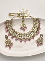 Load image into Gallery viewer, Kundan Necklace Set with Pink Beads 
