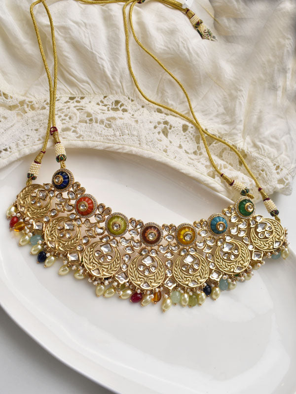 Kundan Necklace set with Multi Colour Stone 