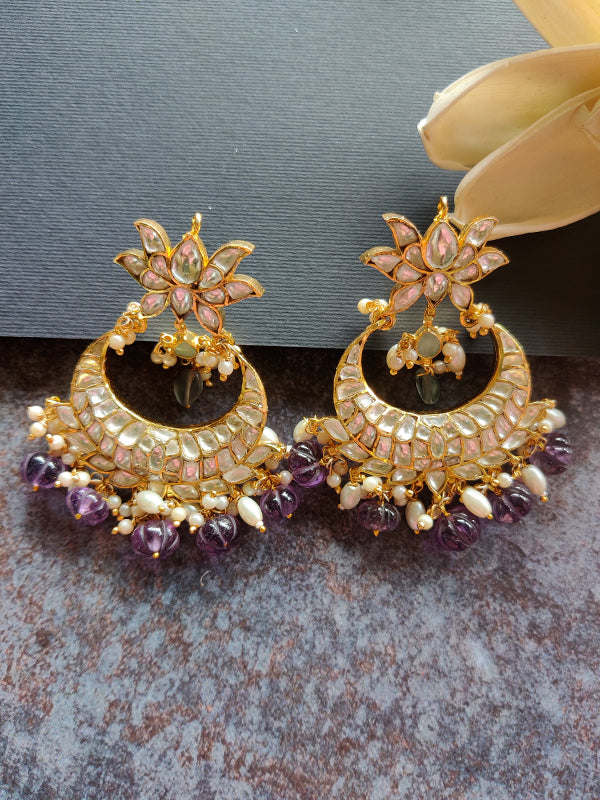 Chandbali earrings diamond jhumka polki earrings silver jewelry 22k go –  Nihira