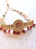 Load image into Gallery viewer, Red Kundan Choker Set | White Beads Choker
