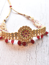 Red Kundan Choker Set | White Beads Choker